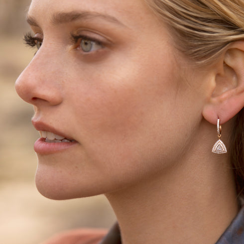 lovely wardrobed with our diamond trillion double halo earrings <span class='visuallyhidden'>Text, phone 323-404-2959 for shopping assistance.</span>